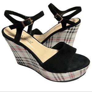 ilaria toschi made in italy black & red plaid pattern wedge heel sandals Sz.39